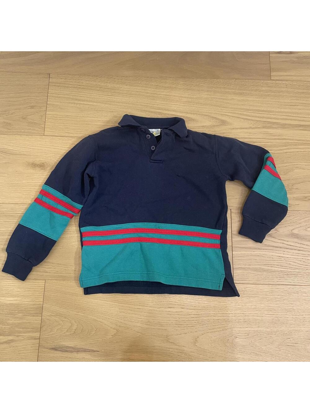 Vintage Sears Kids Long Sleeve Polo Shirt Color Block Size 5–6